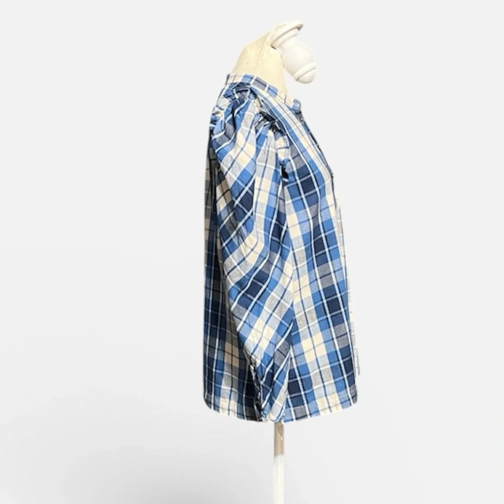 J. Crew Puff-sleeve Top in Valley Plaid Flannel Women’s Size Small